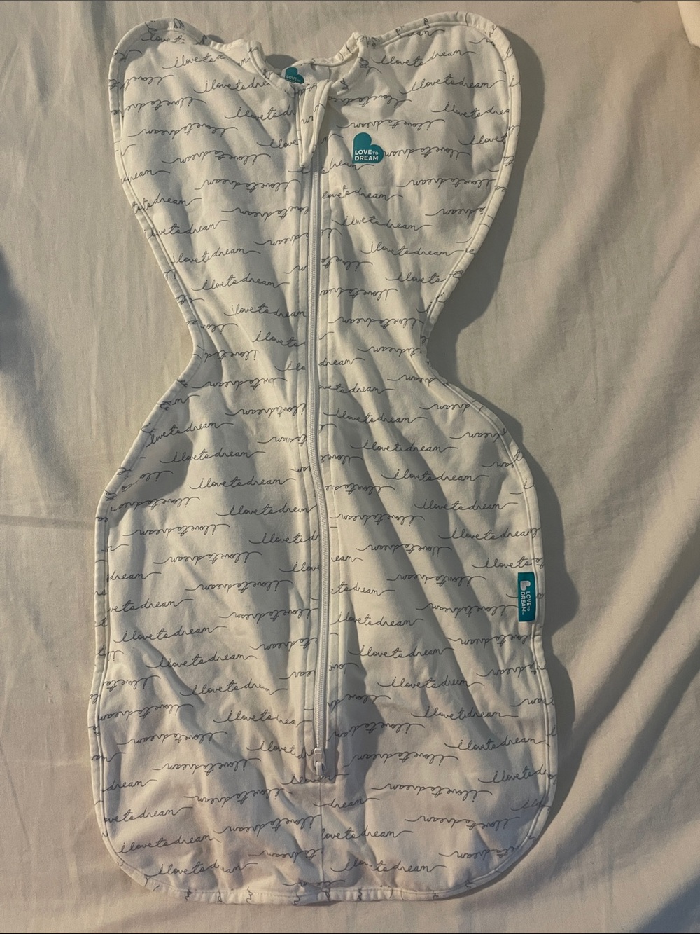Love to Dream White Sleep Sack Swaddle with Script Print